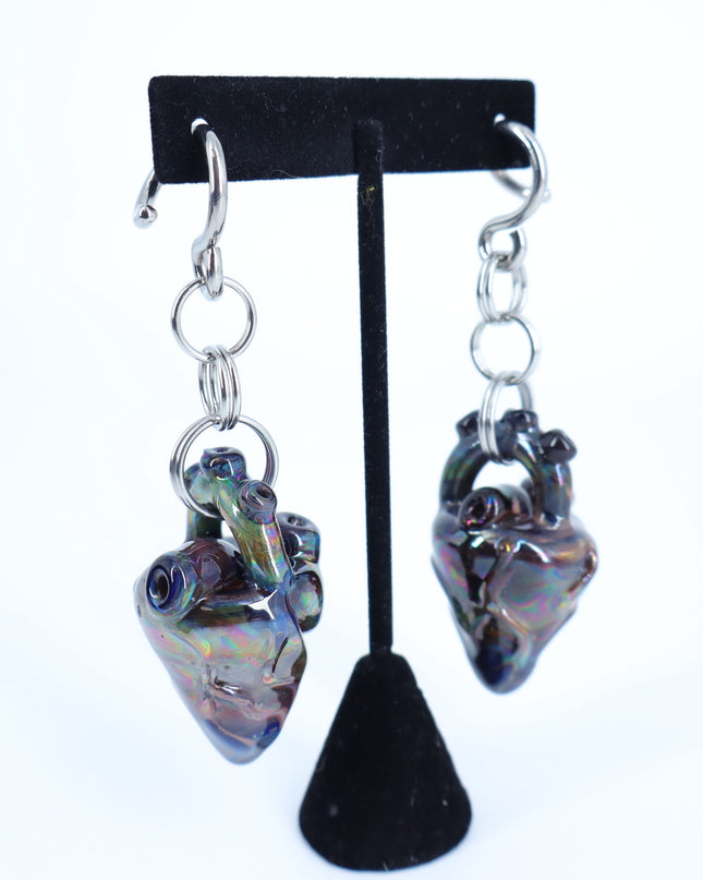 GLASSWEAR STUDIOS Handmade Anatomical Heart Weights Oil Slick 10g/2.5mm Hangers