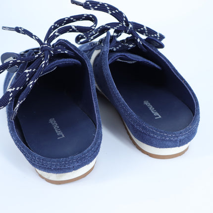 Larroude Stella Mule Navy Suede Ivory Napa Leather Lace Up Sneakers Women's 6.5