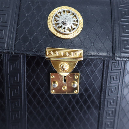 Versace Sunburst Leather Briefcase Vintage Black Embossed Gold & Silver