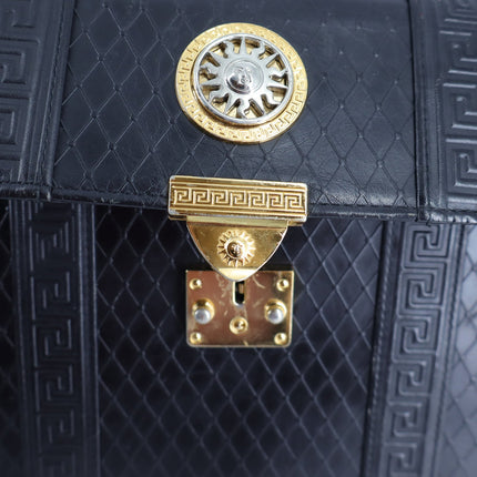 Versace Sunburst Leather Briefcase Vintage Black Embossed Gold & Silver