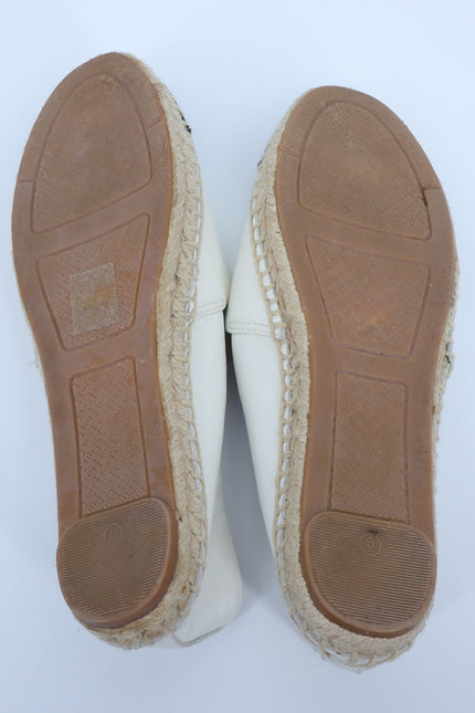 TORY BURCH Cap Toe Espadrilles White and Black Flat Leather Slip On Women's 6M