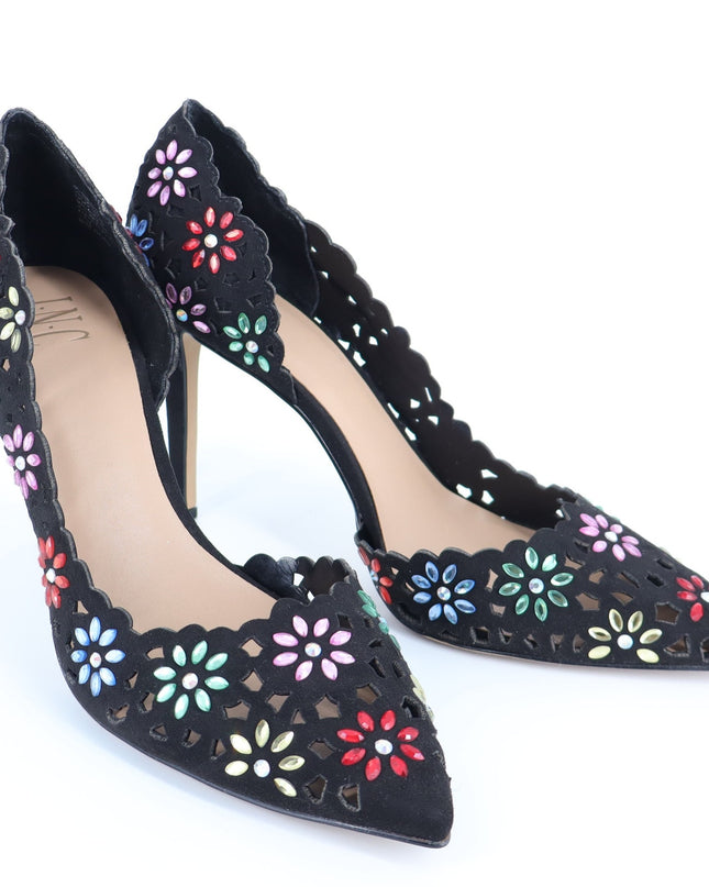 INC Kenjay D'Orsay Pump Black NIB Floral Rhinestone Pointed Toe Women's 10.5M