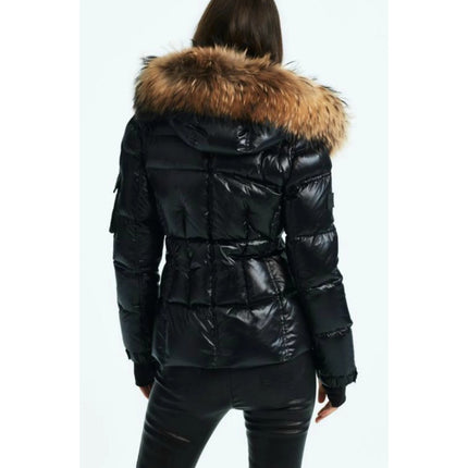 SAM. Blake Down Puffer Coat Black Raccoon Trim Quilted Jacket Women's M