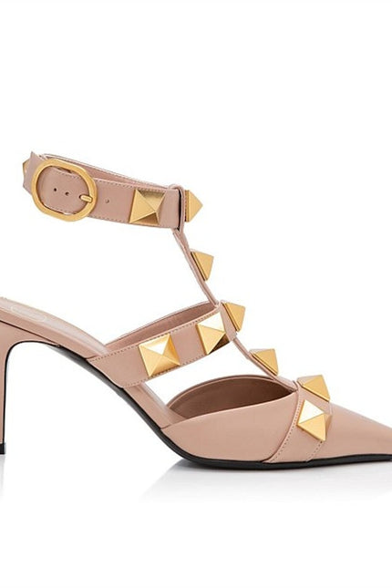 VALENTINO Roman Stud Leather Heeled Sandal Blush Pink Pointed Toe Women's 36