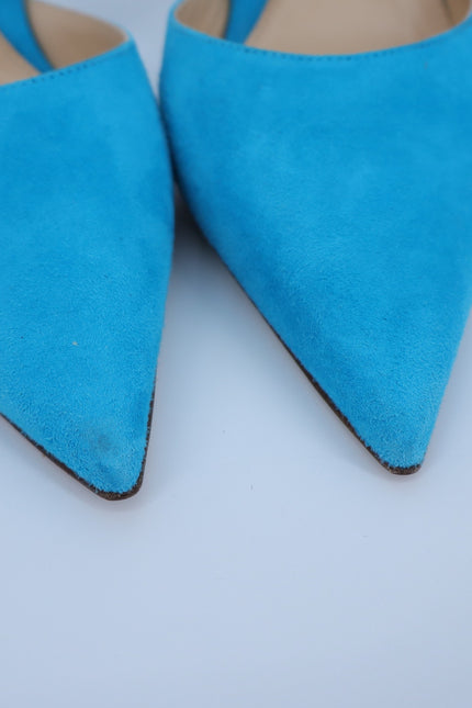 MARION PARKE Classic Suede Slingback Heel Sky Blue Pointed Toe Women's 41/US 11