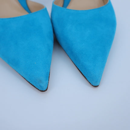 MARION PARKE Classic Suede Slingback Heel Sky Blue Pointed Toe Women's 41/US 11