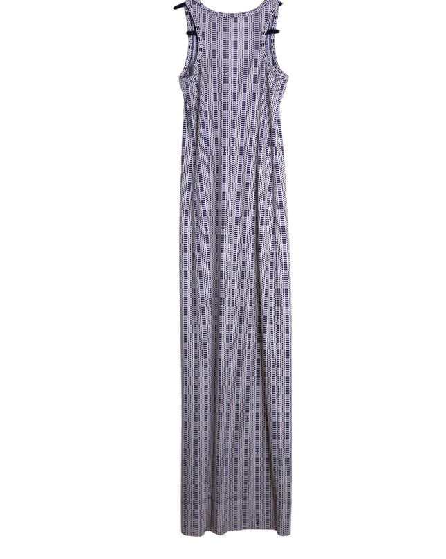 TORY BURCH White and Navy Printed Convertible Column Dress Women's XS