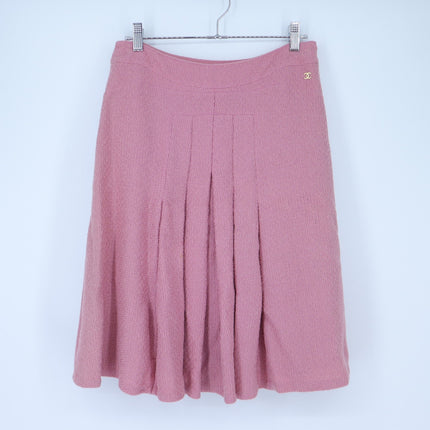 Chanel Coco Mark Tweed Skirt Mauve Pink Pleated Summer Wool Women's 40/US 8