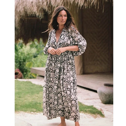 Daughters of India Kyra Maxi Dress Pepper Black NWT Jaal Block Print Women's S