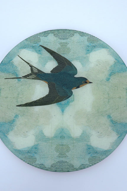 JOHN DERIAN Flying Right Swallow in Flight 10" Decoupage Round Plate Handmade
