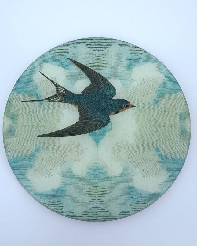 JOHN DERIAN Flying Right Swallow in Flight 10" Decoupage Round Plate Handmade