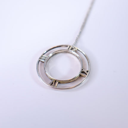 TIFFANY & CO Silver Atlas Pendant Chain Necklace Open Round Roman Clock Numerals