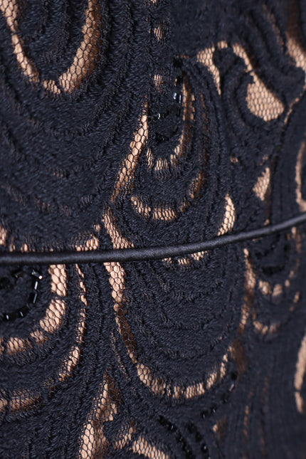 BADGLEY MISCHKA Lace Overlay Cocktail Dress Black V Neck Knee Length Women's 0