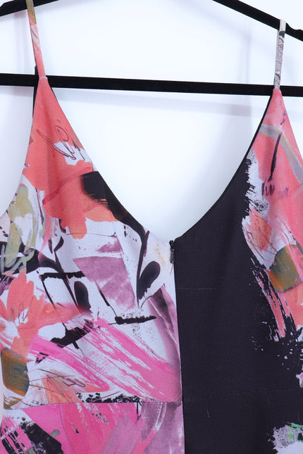 BLACK HALO Judy Floral Sheath Dress Black and Pink V Neck Ponte Knit Women's 10