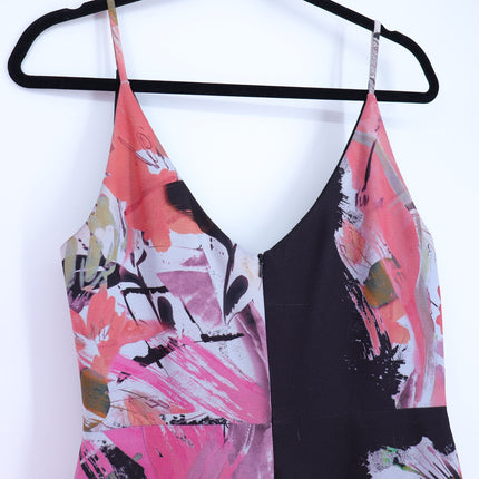 BLACK HALO Judy Floral Sheath Dress Black and Pink V Neck Ponte Knit Women's 10