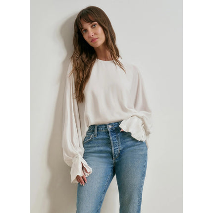 Favorite Daughter Making Me Blush Top White Long Balloon Sleeve Women's M