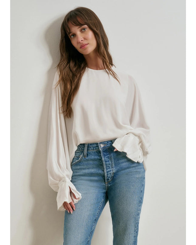 Favorite Daughter Making Me Blush Top White Long Balloon Sleeve Women's M