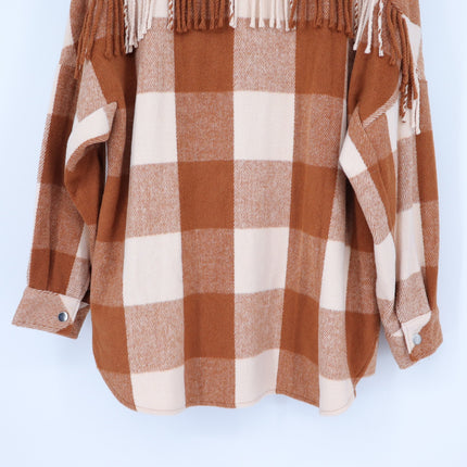 Steve Madden Bonnie Shacket Mocha Bisque Buffalo Fringe Back Women's L