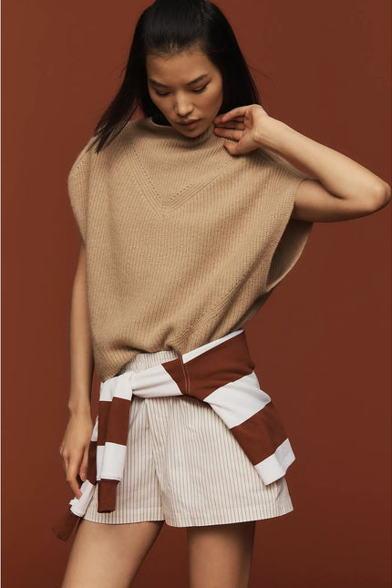 BY ANTHROPOLOGIE Oversized Ribbed 100% Cashmere Sweater Vest Neutral Women's XS