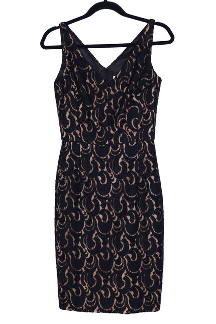 BADGLEY MISCHKA Lace Overlay Cocktail Dress Black V Neck Knee Length Women's 0