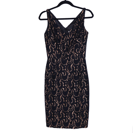 BADGLEY MISCHKA Lace Overlay Cocktail Dress Black V Neck Knee Length Women's 0