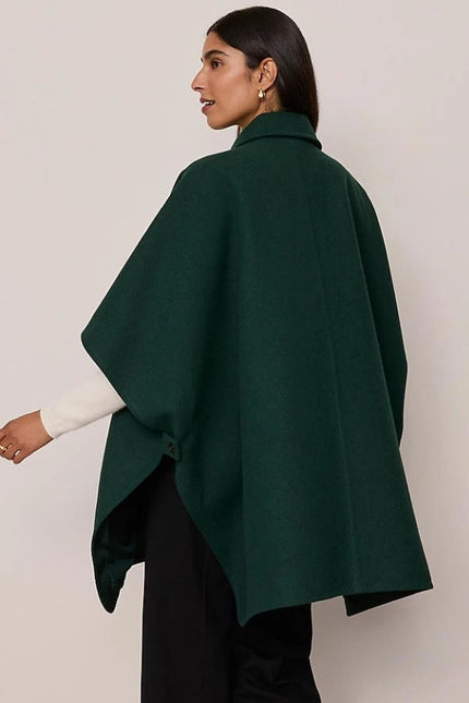 ANN TAYLOR NWT Buttoned Trench Cape Dark Green Wool Blend Women's MP
