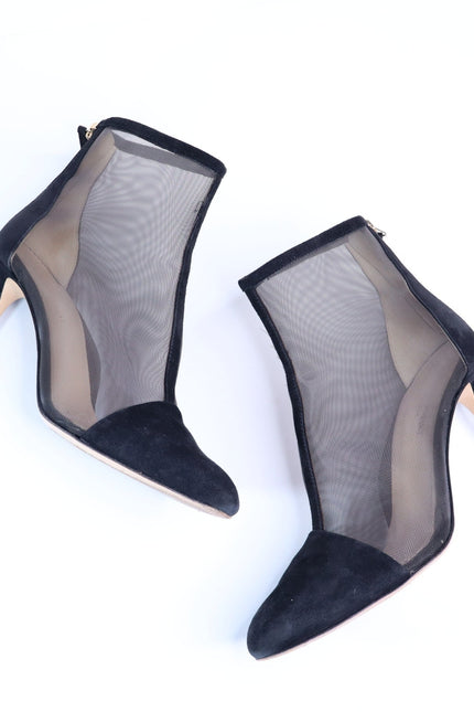 MARION PARKE Dolby Mesh Heeled Bootie Black Suede Almond Toe Women's 36/US 6