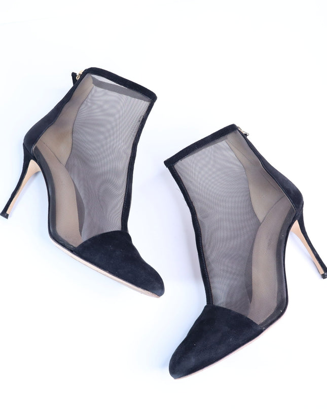 MARION PARKE Dolby Mesh Heeled Bootie Black Suede Almond Toe Women's 36/US 6