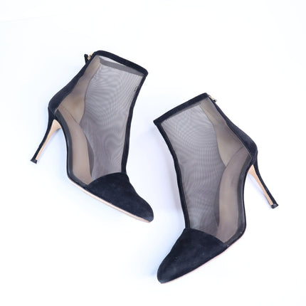 MARION PARKE Dolby Mesh Heeled Bootie Black Suede Almond Toe Women's 36/US 6