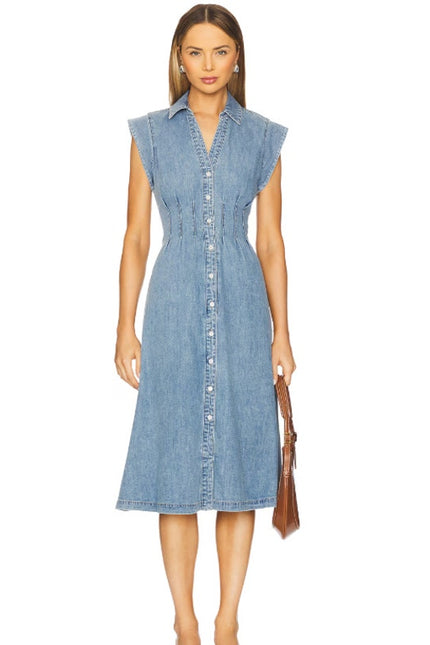 VERONICA BEARD Ruben Midi Dress Pebble Stone Denim Button Front Women's 10