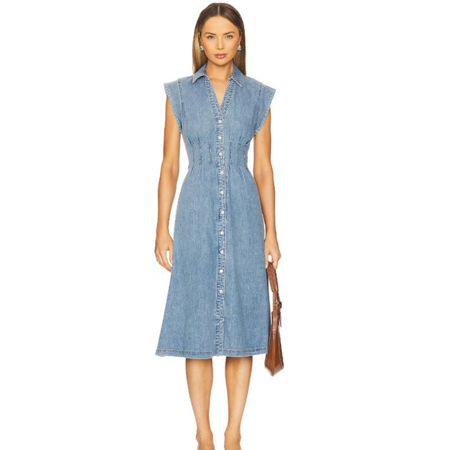 VERONICA BEARD Ruben Midi Dress Pebble Stone Denim Button Front Women's 10