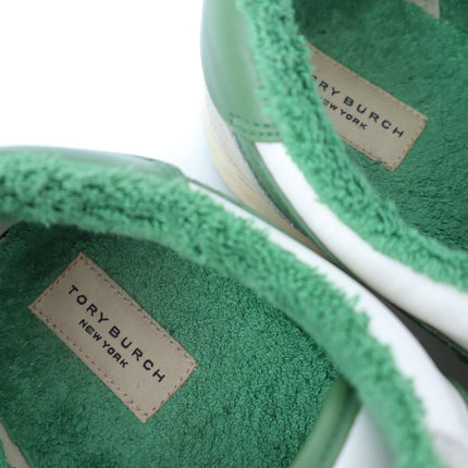 TORY BURCH Hank Court Sneakers White Green Lace Up Low Top Women's 8.5