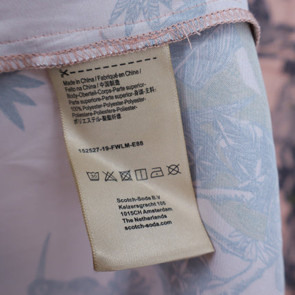 Scotch & Soda Printed Silk Midi Dress Pink Waist Tie Long Sleeve Women's XS