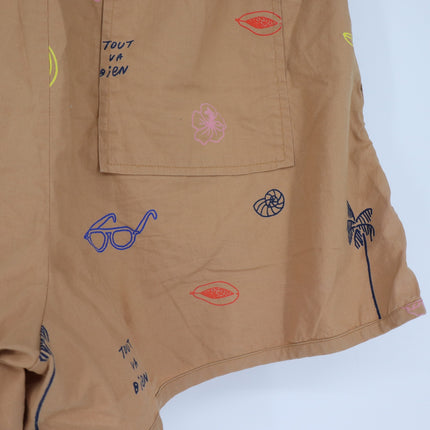 CLARE V. St. Martin Shorts Camel Summer Print Pull On Women's M
