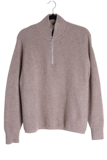 JENNI KAYNE Stone 100% Cashmere Half Zip Pullover Sweater Undyed Women's M