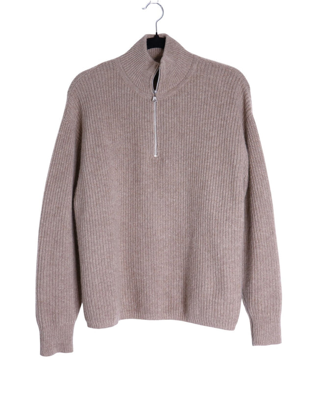 JENNI KAYNE Stone 100% Cashmere Half Zip Pullover Sweater Undyed Women's M