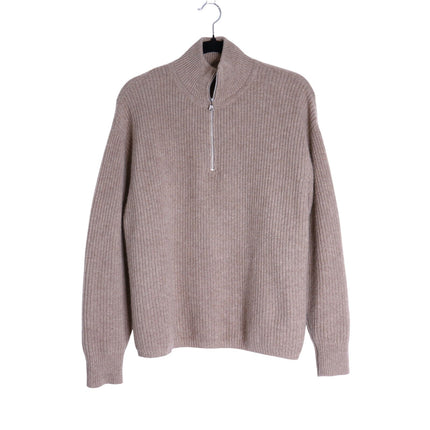 JENNI KAYNE Stone 100% Cashmere Half Zip Pullover Sweater Undyed Women's M