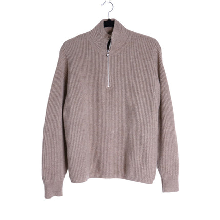 JENNI KAYNE Stone 100% Cashmere Half Zip Pullover Sweater Undyed Women's M