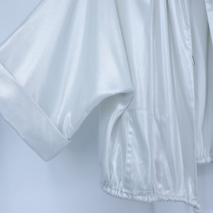 Worth New York Oversized Satin Open Jacket Silver NWT 3/4 Sleeve Women's SP