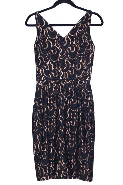 BADGLEY MISCHKA Lace Overlay Cocktail Dress Black V Neck Knee Length Women's 0