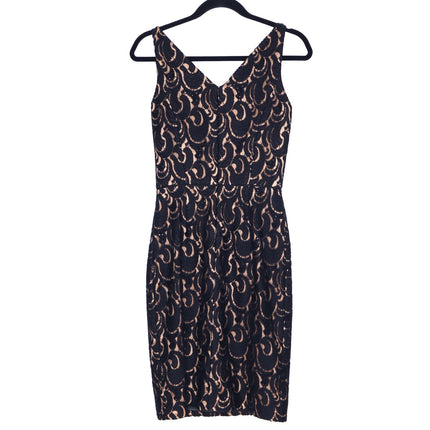 BADGLEY MISCHKA Lace Overlay Cocktail Dress Black V Neck Knee Length Women's 0