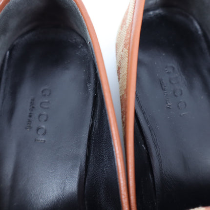 Gucci Jordaan Horsebit Loafers Beige GG Canvas Slip On Women's 35.5/US 5.5