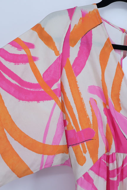 VILAGALLO Ginevra Lucca Print Maxi Dress Pink NWT Kimono Sleeve Women's 40/US 6