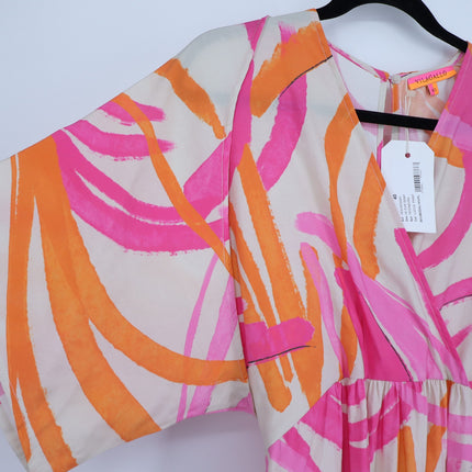 VILAGALLO Ginevra Lucca Print Maxi Dress Pink NWT Kimono Sleeve Women's 40/US 6