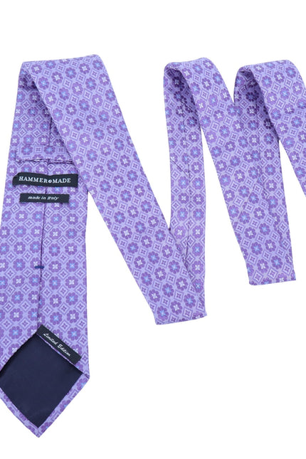 HAMMER MADE Geometric Silk Neck Tie Purple Floral Limited Edition Business OS
