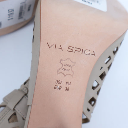 VIA SPIGA Lattice Heeled Sandals Taupe NWT Ankle Strap Peep Toe Women's 8