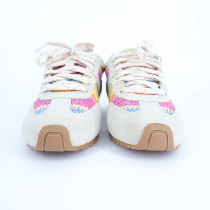 Larroude Stella Sneakers NIB Rainbow Raffia Mushroom Grey Suede Women's 7