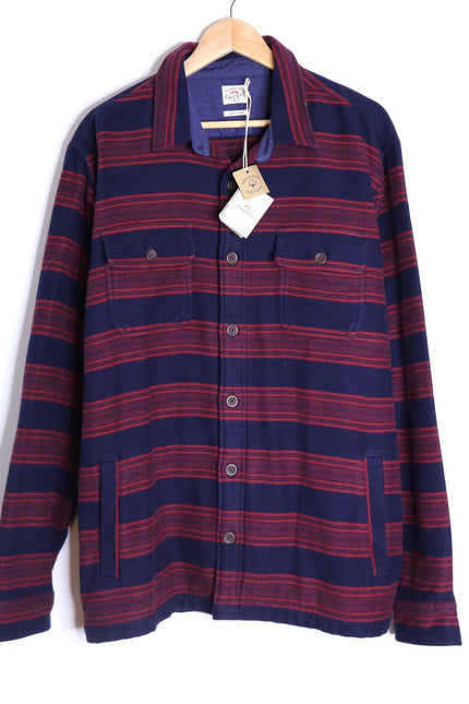 FAHERTY NWT Yukon Brushed Work Shirt Carmine Striped Red Cotton Men's XL