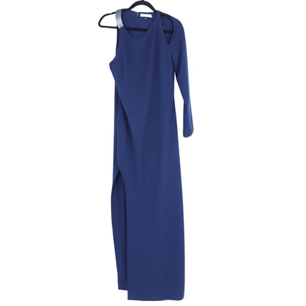 HALSTON HERITAGE Asymmetrical Gown Navy Blue Metal One Sleeve Women's 10