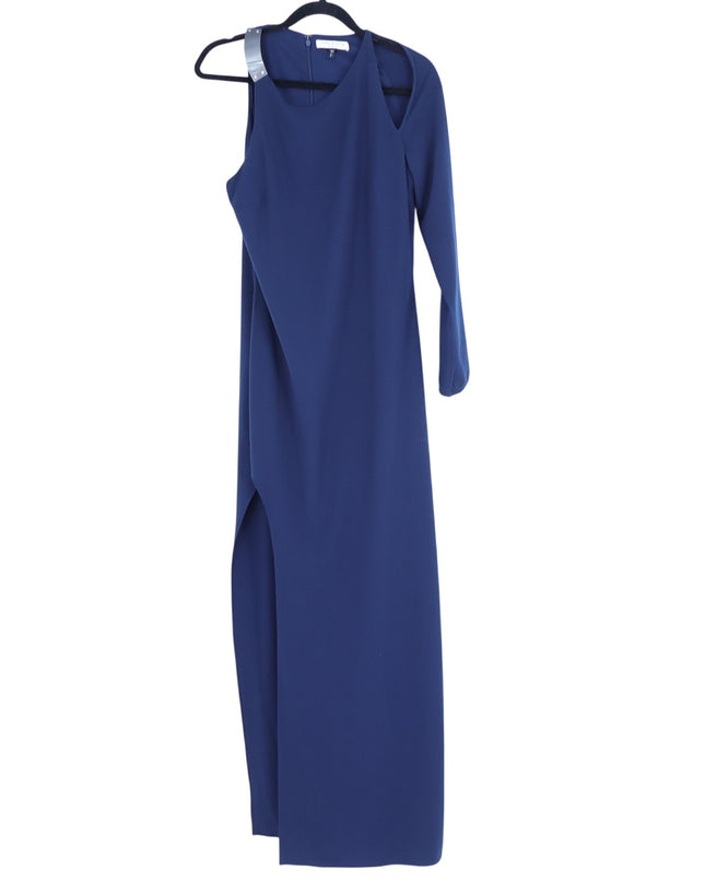 HALSTON HERITAGE Asymmetrical Gown Navy Blue Metal One Sleeve Women's 10